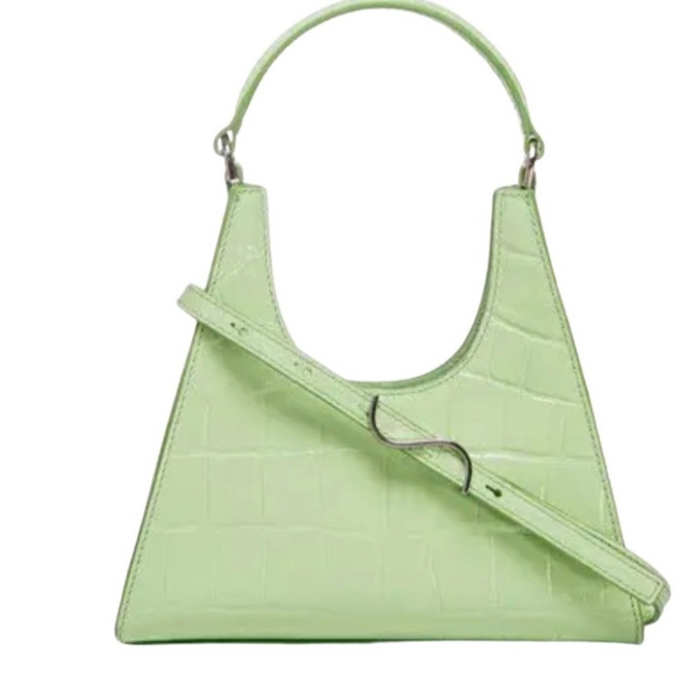 STAUD Mini Rey Croc-Embossed Pistachio Green Crossbody Shoulder Bag Purse